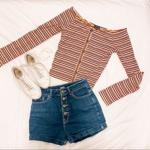 High waisted blue button front shorts!!